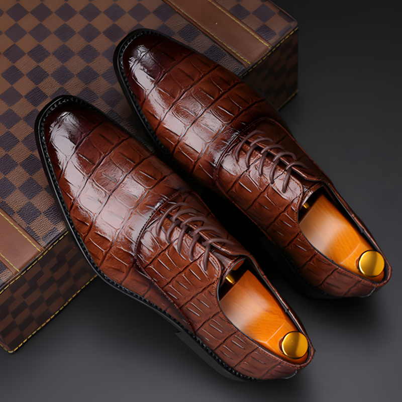 Men's Formal Oxfords Crocodile-Textured Leather Dress Shoes