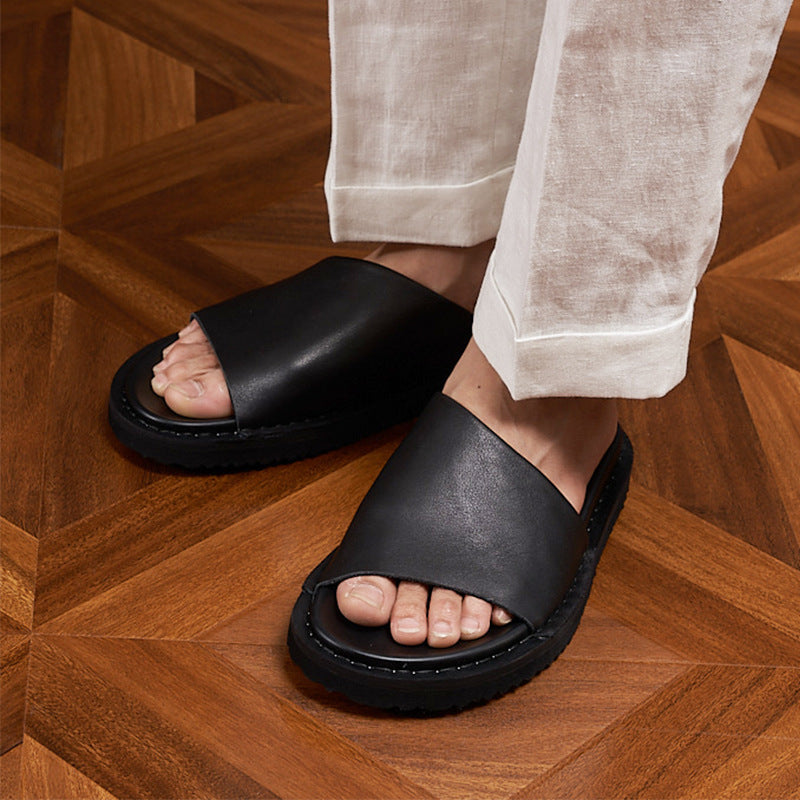 Men's Leather Slide Sandals Minimalist Style