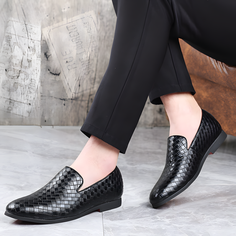 Men’s Loafers Woven Leather Slip-On Shoes