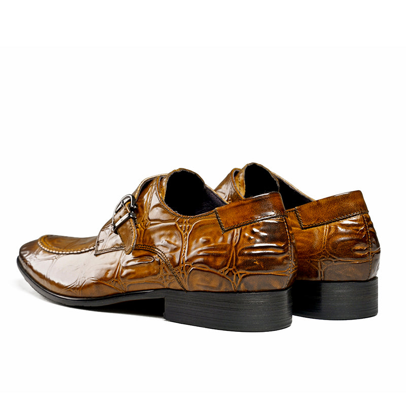 Men's Crocodile-Embossed Monk Strap Shoes Sharp Toe