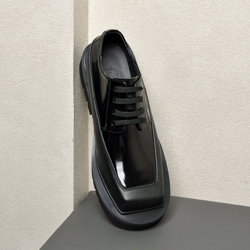 Calf Leather Derby Shoes for Men Square Toe Patchwork Design