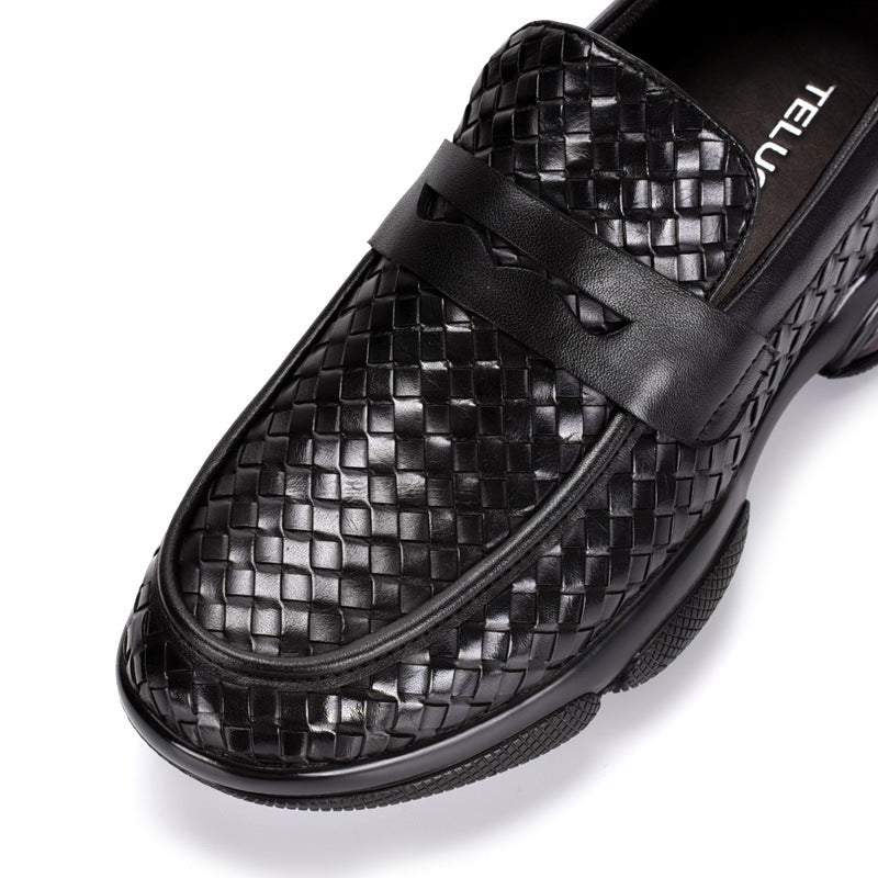 Men's Woven & Smooth Leather Loafers Classic Penny Slip-Ons