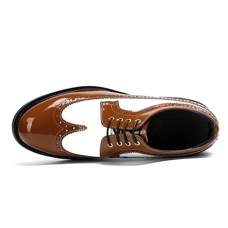 Men's Two-Tone Brogue Derby Shoes Contrast Leather
