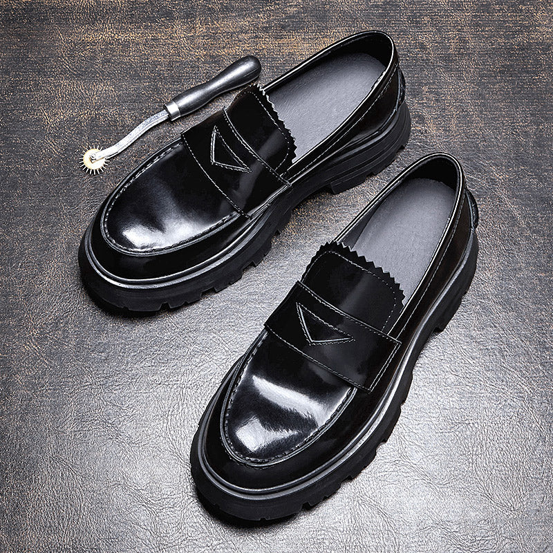 Calf Leather Loafers Shoes for Men Wide Toe Shiny Leather