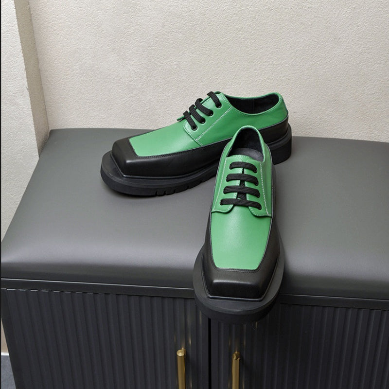 Calf Leather Derby Shoes for Men Square Toe Patchwork Design