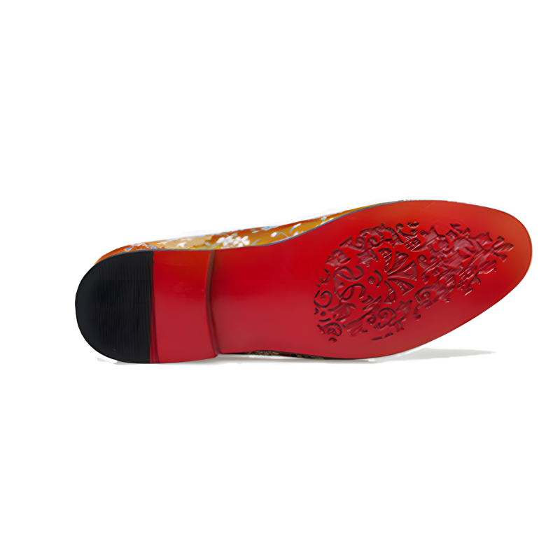 Men's Floral Pattern Loafers Orange & Green Slip-On Dress Shoes