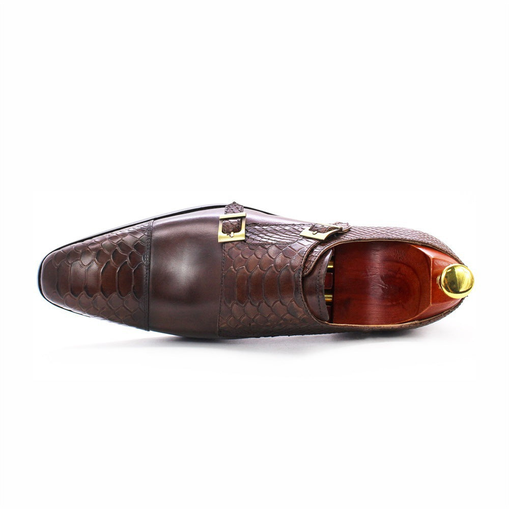 Men's Python-Embossed Double Monk Strap Shoes