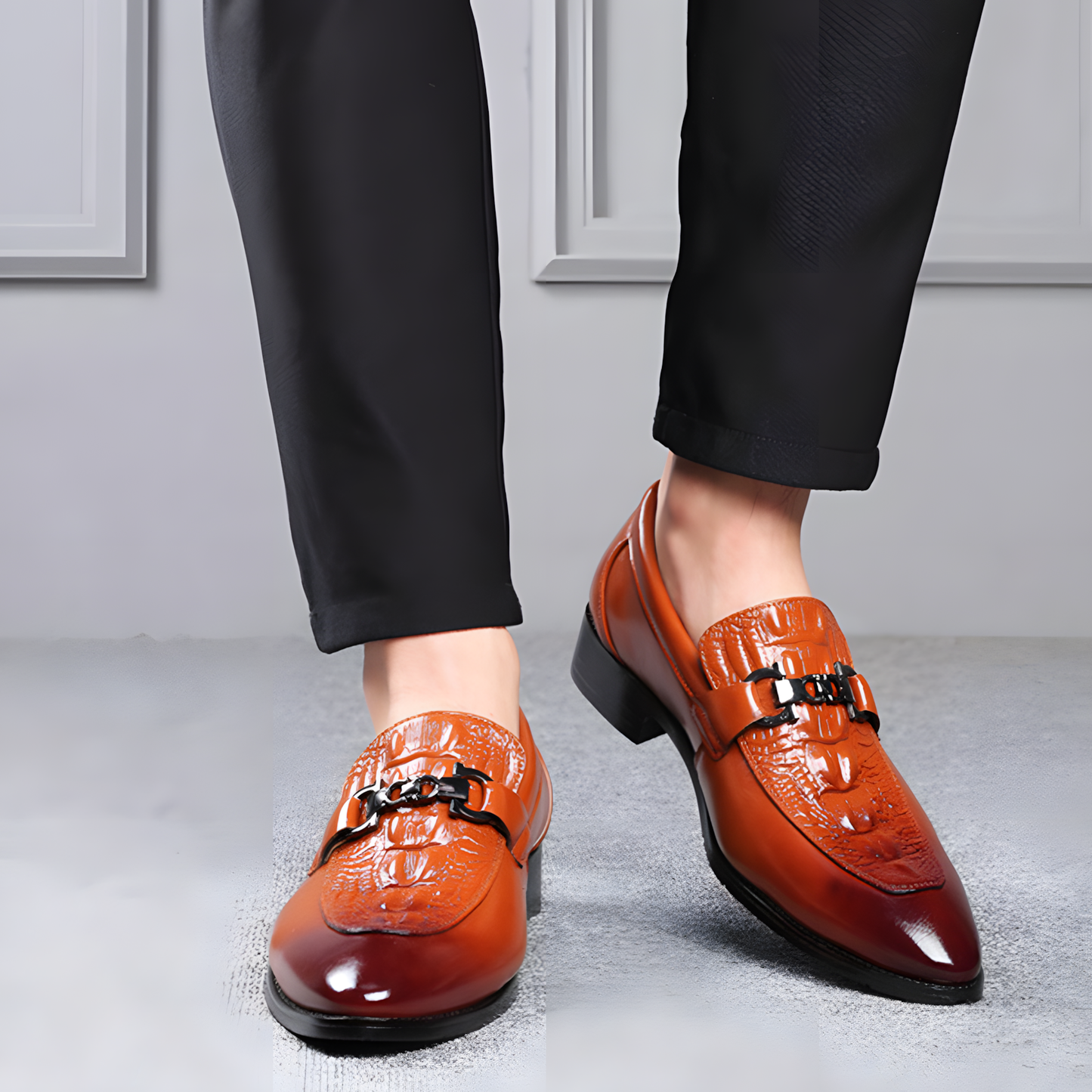 Men's Loafers with Luxury Croc-Pattern Horsebit Dress Shoes