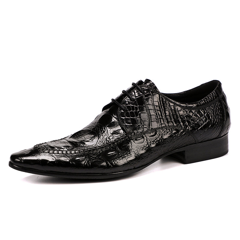 Men's Derby Crocodile-Textured Leather Shoes