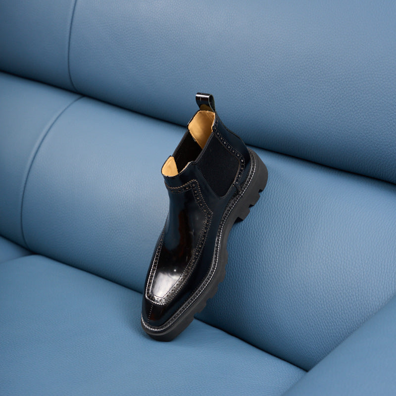 Men's Brogue Chelsea Boots: Artisan Stitching & Square-Toe Architecture