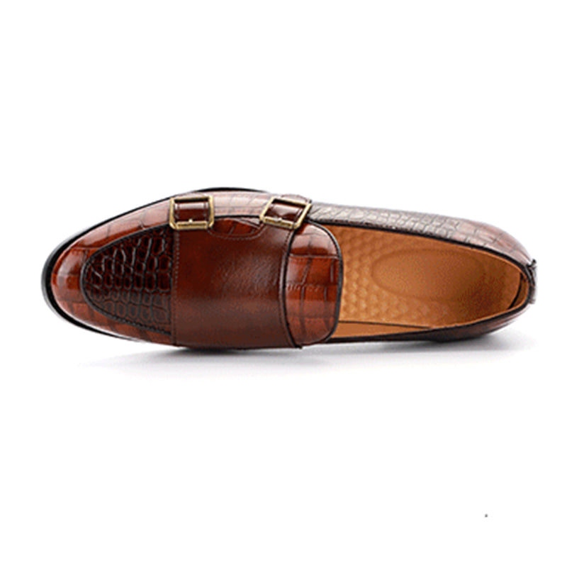 Men's Monk Strap Dress Shoes Crocodile Uppe Patchwork Style