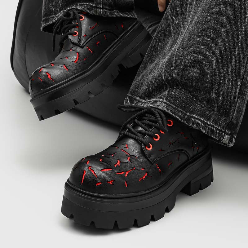Men's Derbys Shoes: Artistic Cut-Out Pattern & Rugged Sole