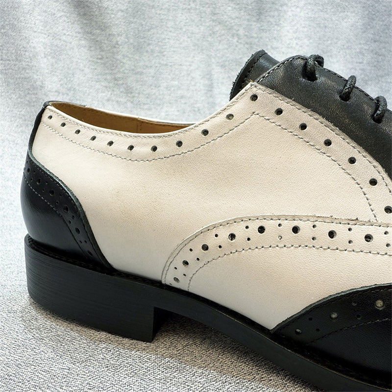 Men’s Oxford Shoes Black & White Wingtip Brogues