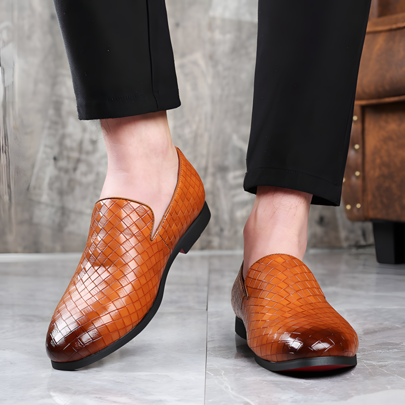 Men’s Loafers Woven Leather Slip-On Shoes