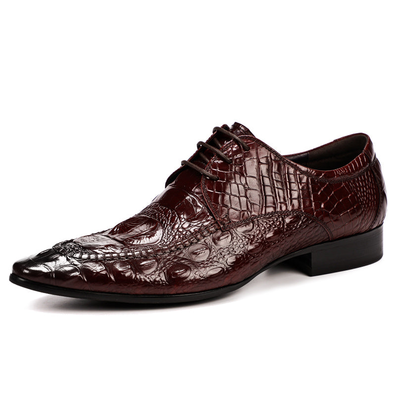 Men's Derby Crocodile-Textured Leather Shoes