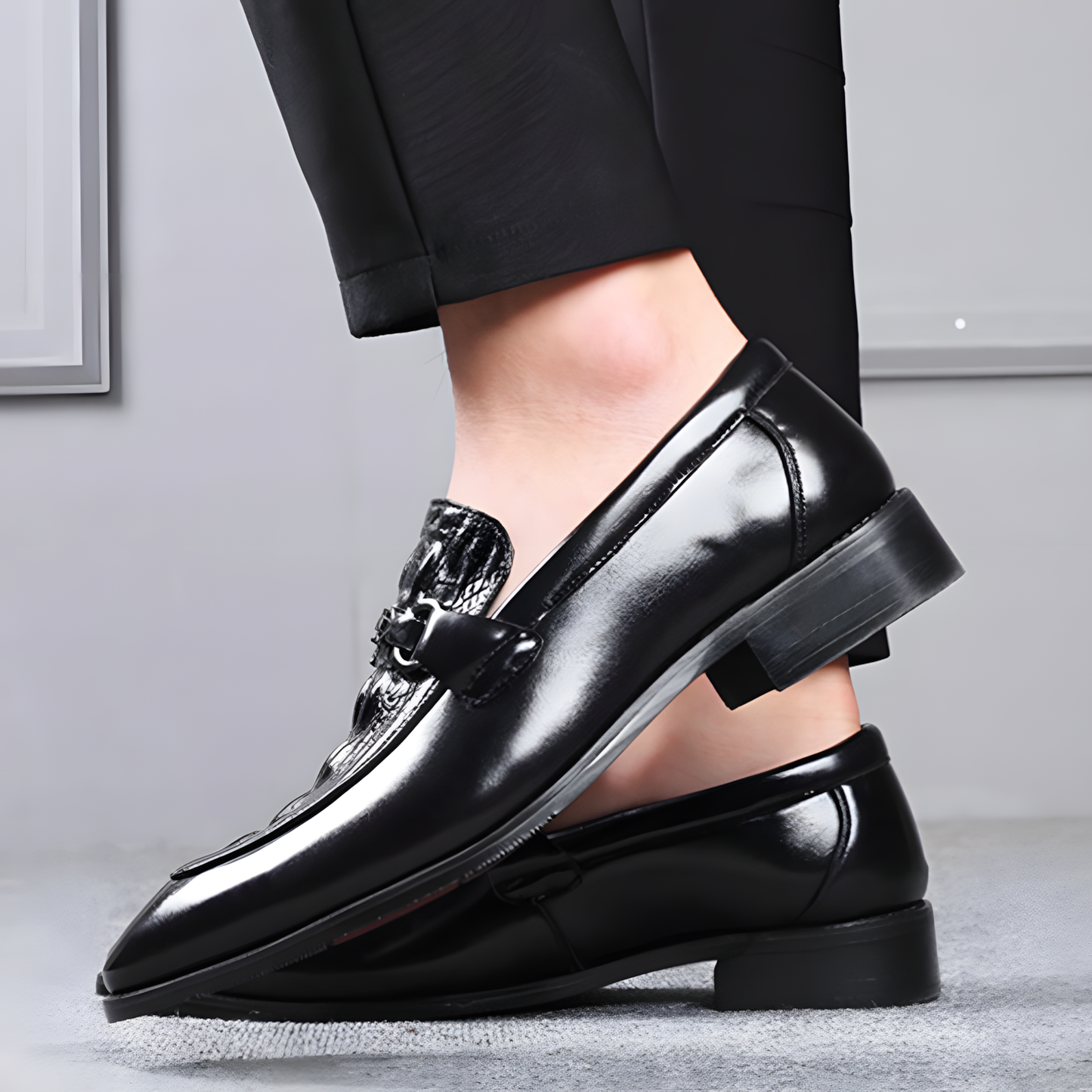 Men's Loafers with Luxury Croc-Pattern Horsebit Dress Shoes