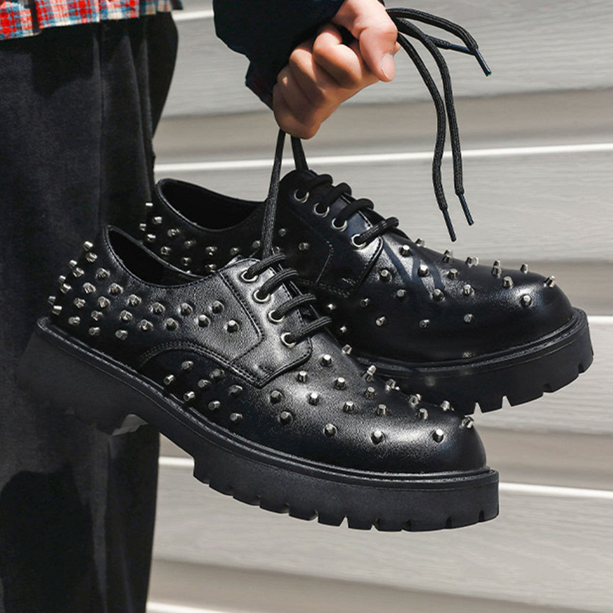 Men's Heavy-Duty Studded Derby Shoes | with Chunky Platform Sole