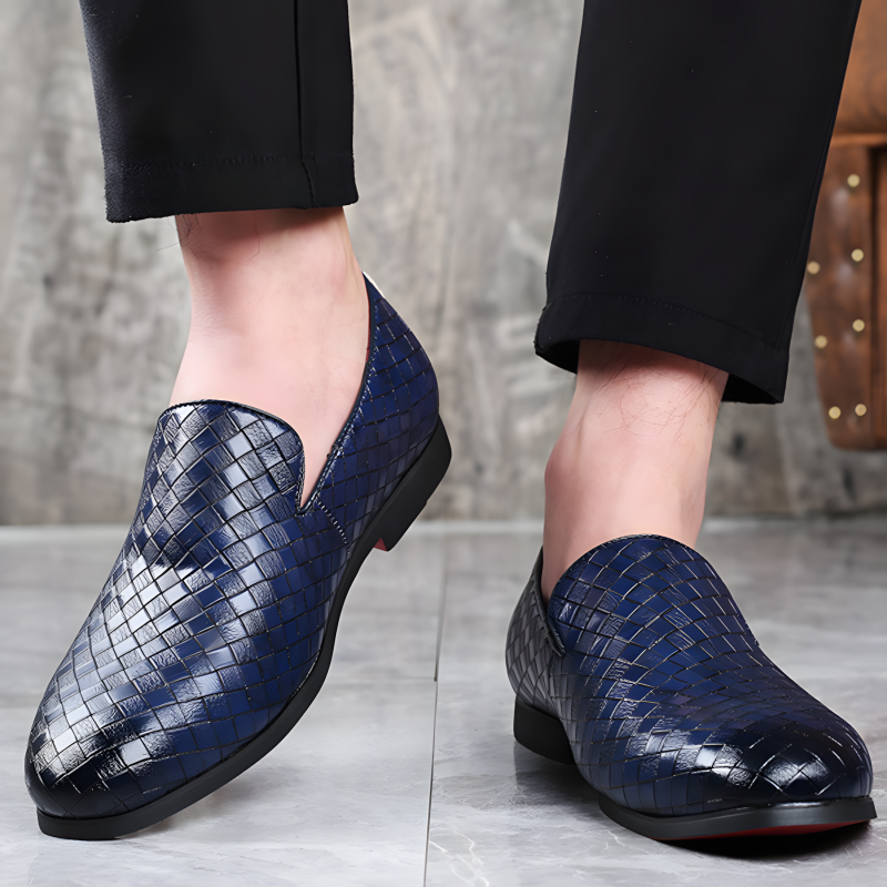 Men’s Loafers Woven Leather Slip-On Shoes