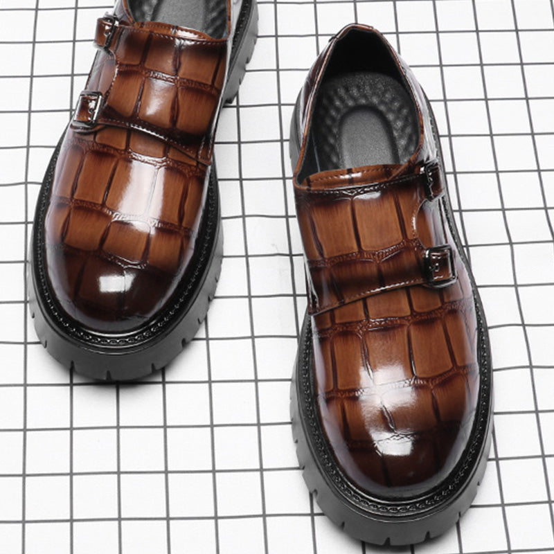 Men's Monk Straps: Embossed Texture & Signature Buckle Accent