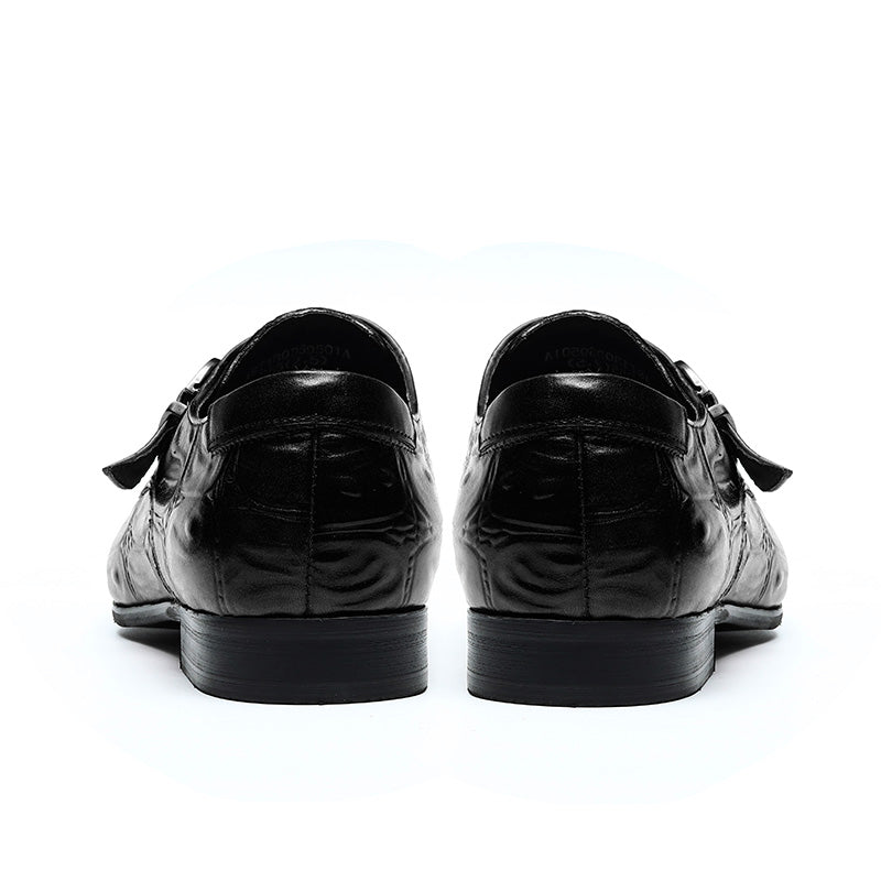 Men's Crocodile-Embossed Monk Strap Shoes Sharp Toe
