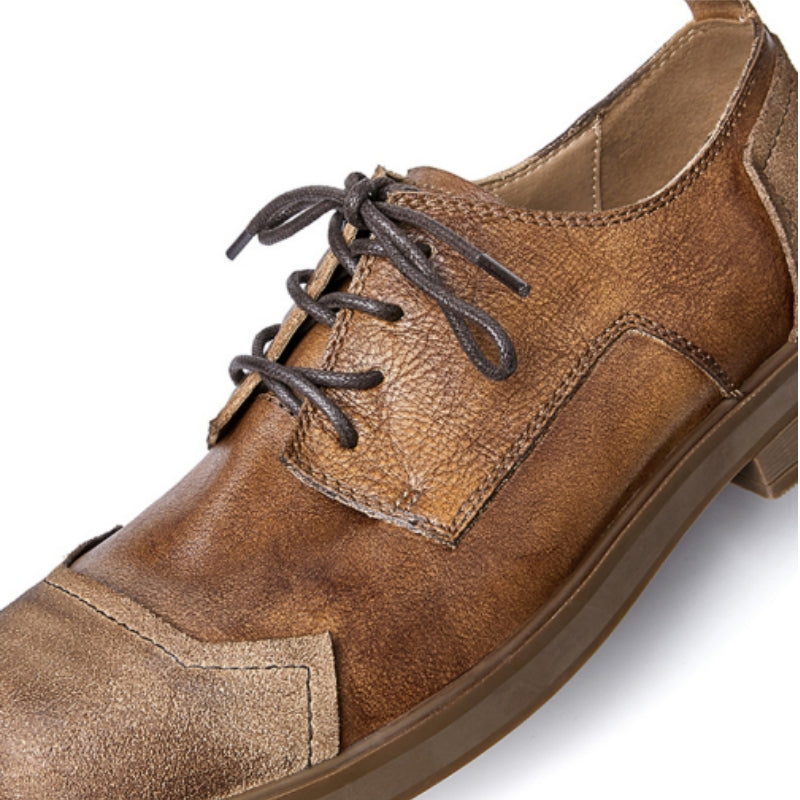 Calf Leather Derby Shoes for Men Patchwork Toe
