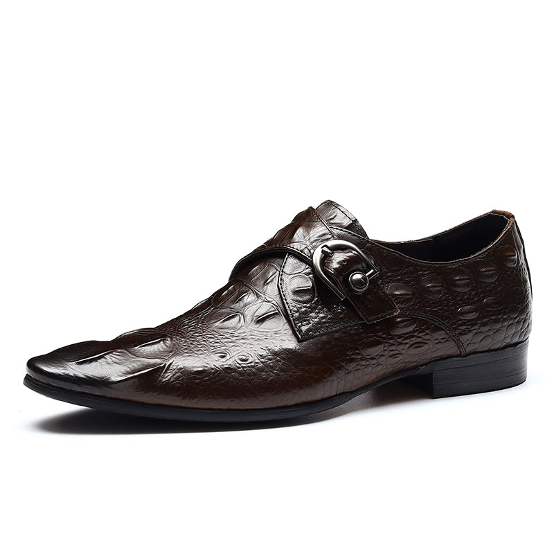 Men’s Crocodile-Embossed Leather Monk Strap Shoes