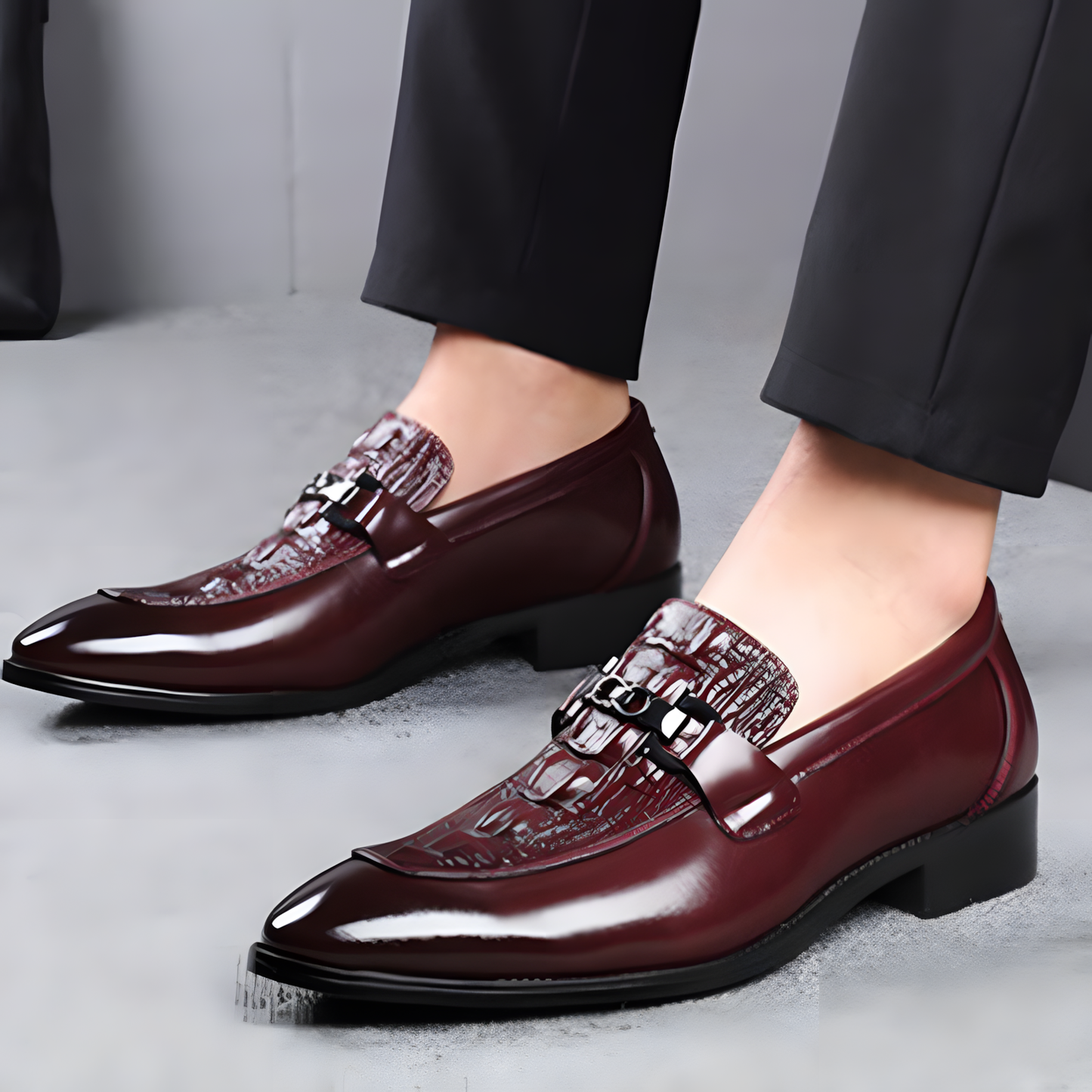 Men's Loafers with Luxury Croc-Pattern Horsebit Dress Shoes