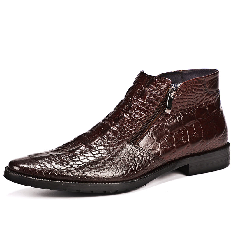 Men’s Crocodile-Pattern Leather Ankle Boots