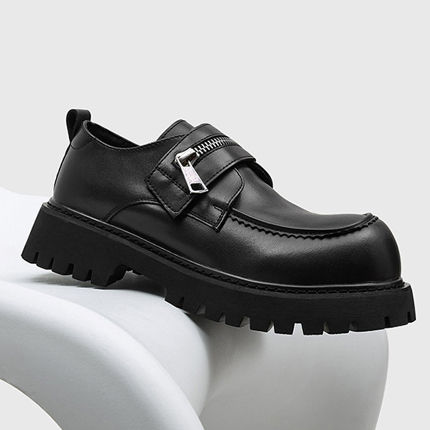Men's Loafers Shoes: Chunky Platform Sole with Double-Strap Zipper Detail