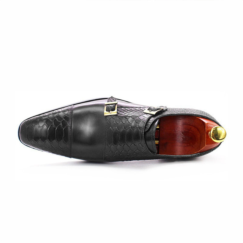 Men's Python-Embossed Double Monk Strap Shoes