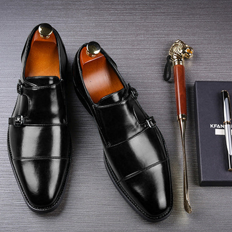 Men's Formal Monk Strap Dress Shoes with Dual Metal Buckles