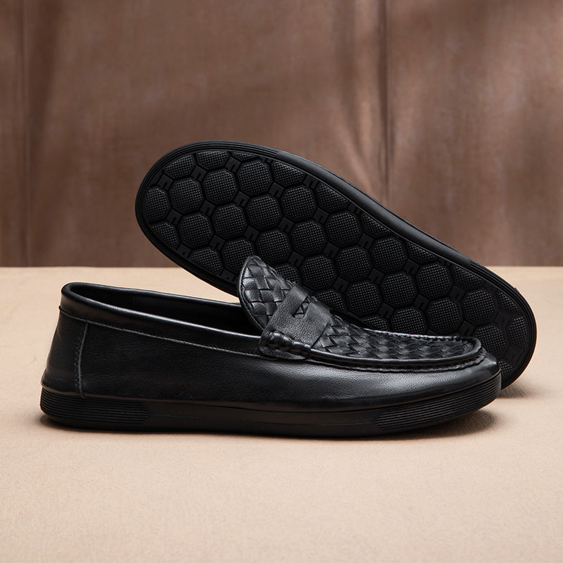 Calf Leather Loafers Classic Slip-Ons Loafer Woven Desgin