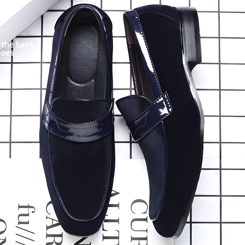 Men's Loafers Black Suede with Metal Accent Formal Slip-On Shoes