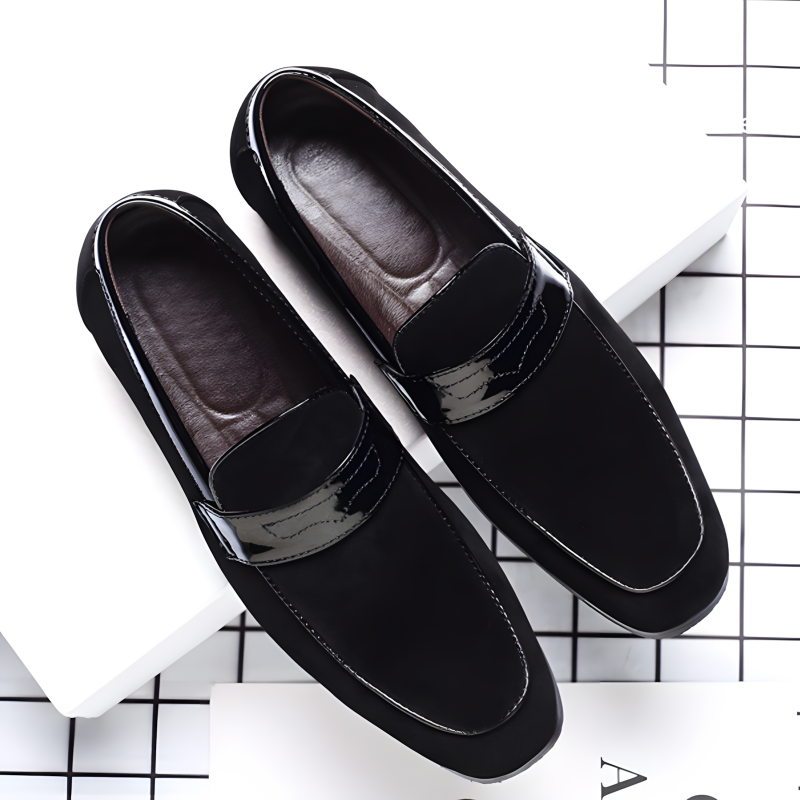 Men's Loafers Black Suede with Metal Accent Formal Slip-On Shoes