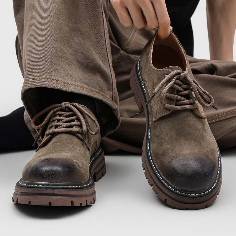 Men's Boots Low-Top: Distressed Toe & Rugged Sole