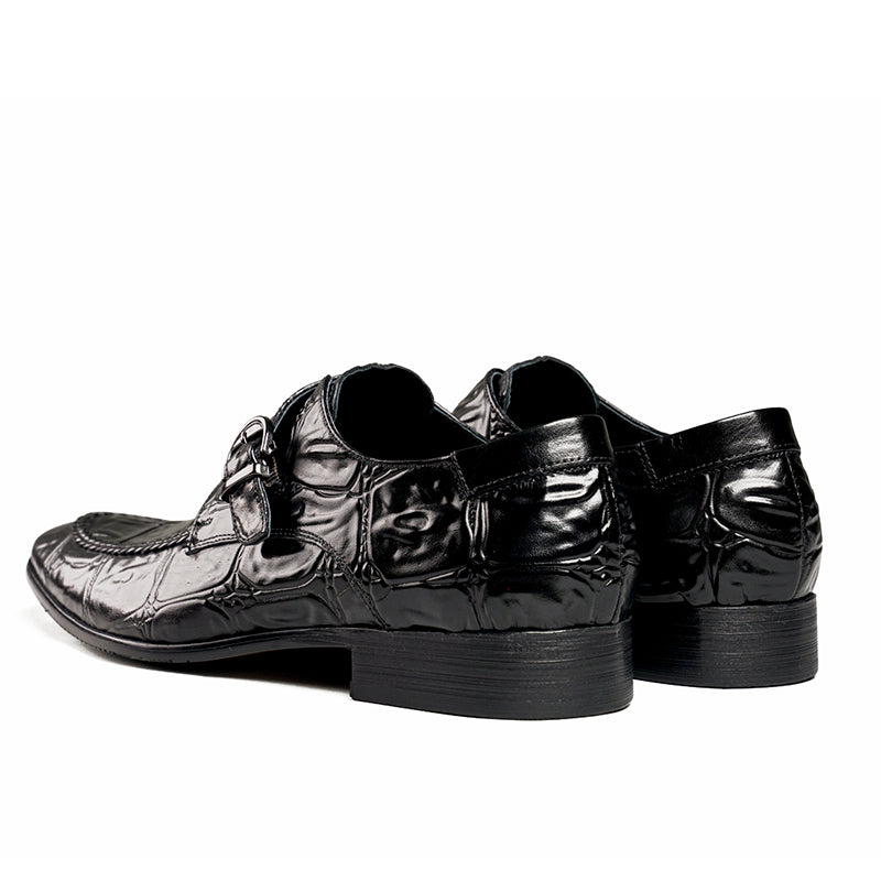Men's Crocodile-Embossed Monk Strap Shoes Sharp Toe
