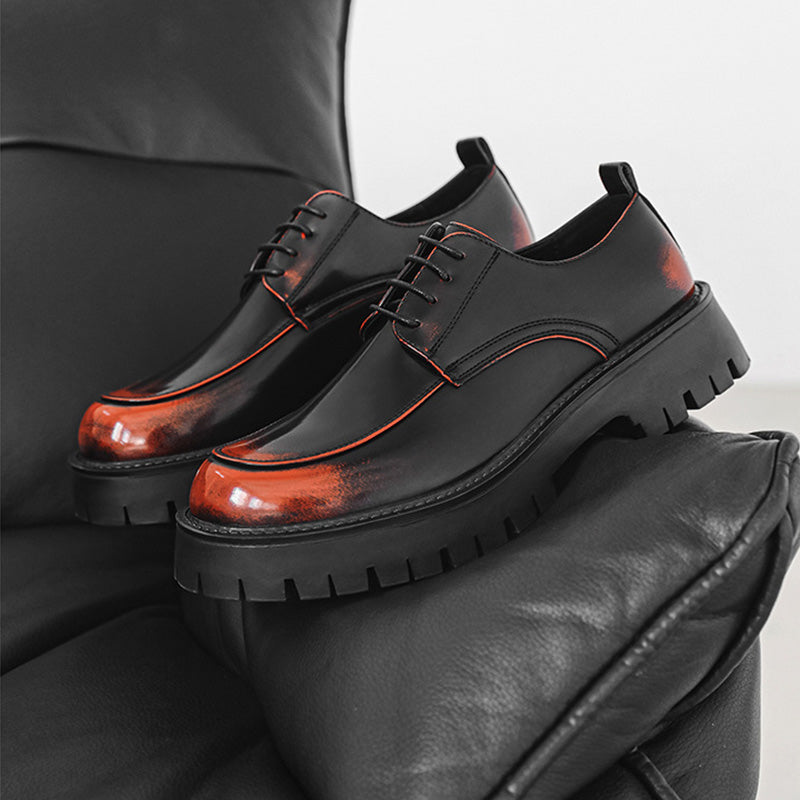 Men's Derby Shoes Black and Brown Chunky Sole Leather Shoes