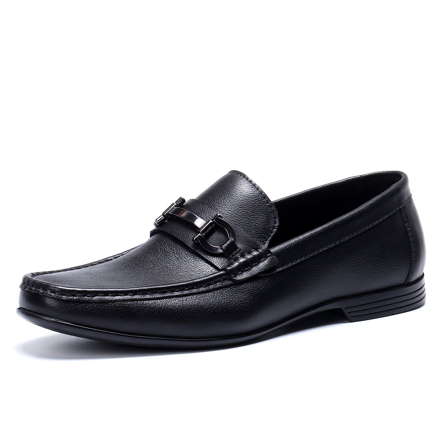 Men's Loafers - Structured Metal Accent & Polished Leather