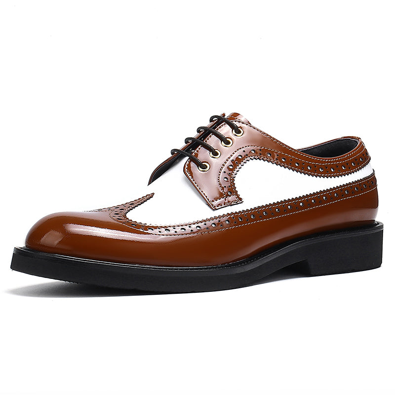 Men's Two-Tone Brogue Derby Shoes Contrast Leather