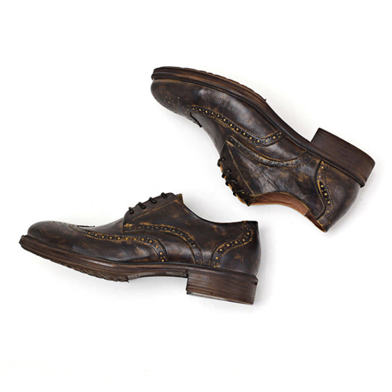 Men's Artistic Brogue Derby Shoes: Elaborate Carvings & Sophisticated Stitching