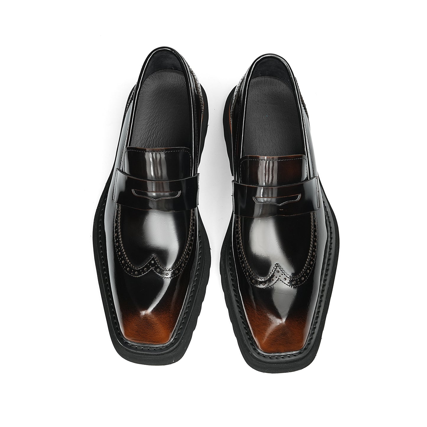 Sculptural Square-Toe Men's Loafers: Curated Brogue Accents & Substantial Sole