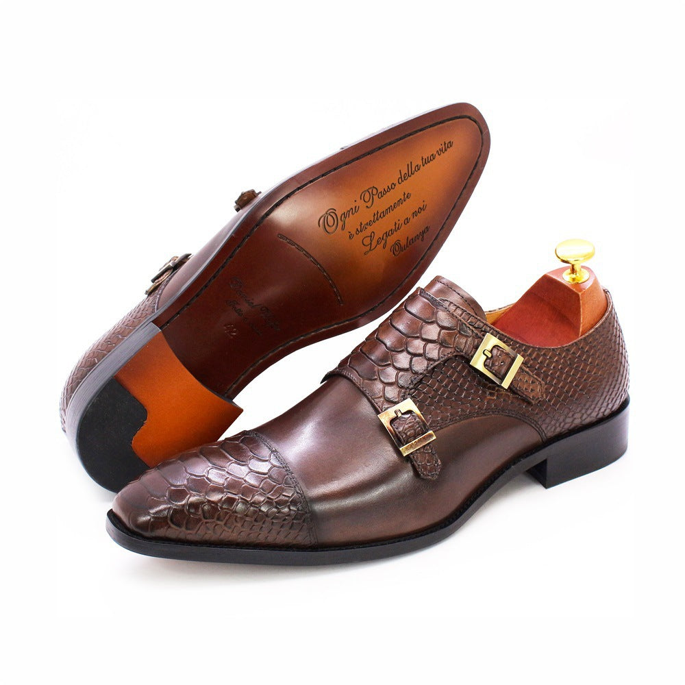 Men's Python-Embossed Double Monk Strap Shoes