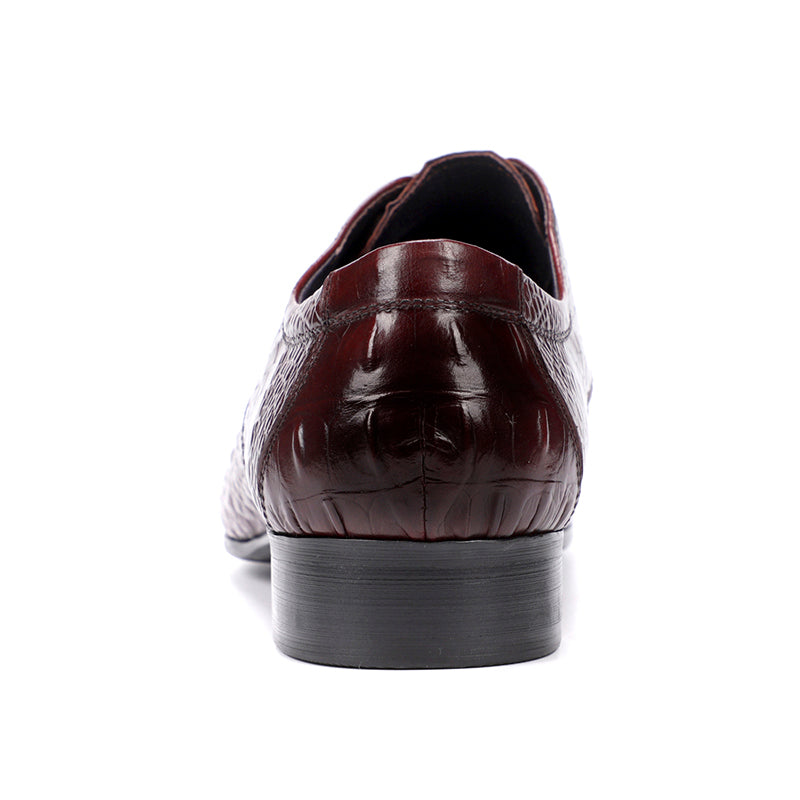 Men's Derby Crocodile-Textured Leather Shoes