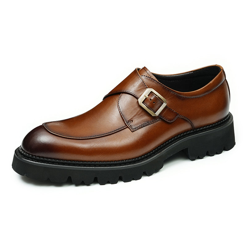 Men's Single-Buckle Monk Shoes Thick Grip Sole & Premium Leather