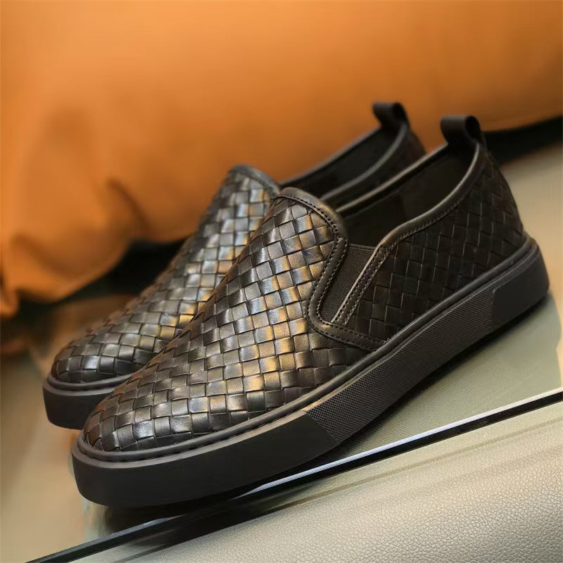 Woven Men Sneakers Calfskin Upper Durable Rubber Soles