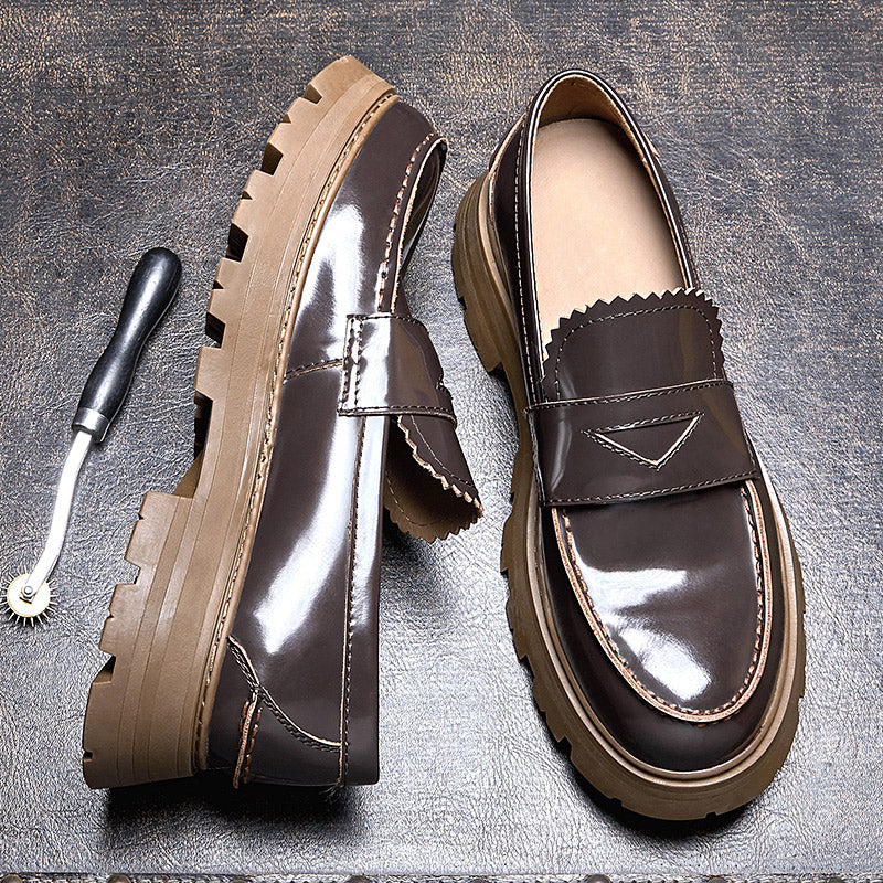 Calf Leather Loafers Shoes for Men Wide Toe Shiny Leather