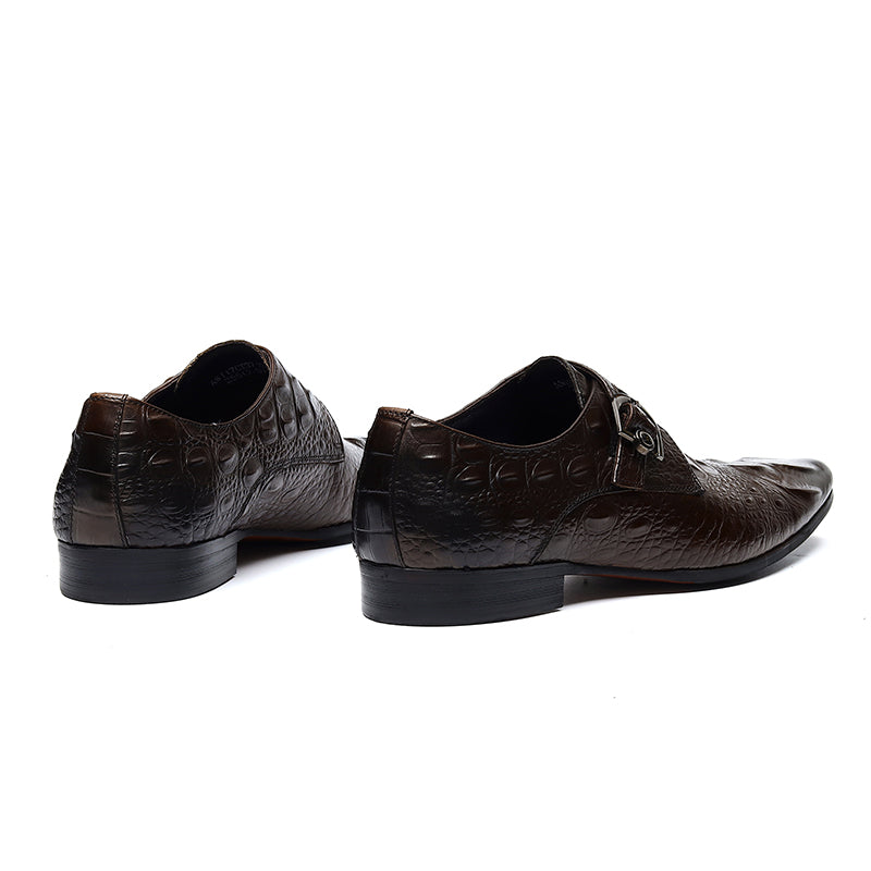 Men’s Crocodile-Embossed Leather Monk Strap Shoes