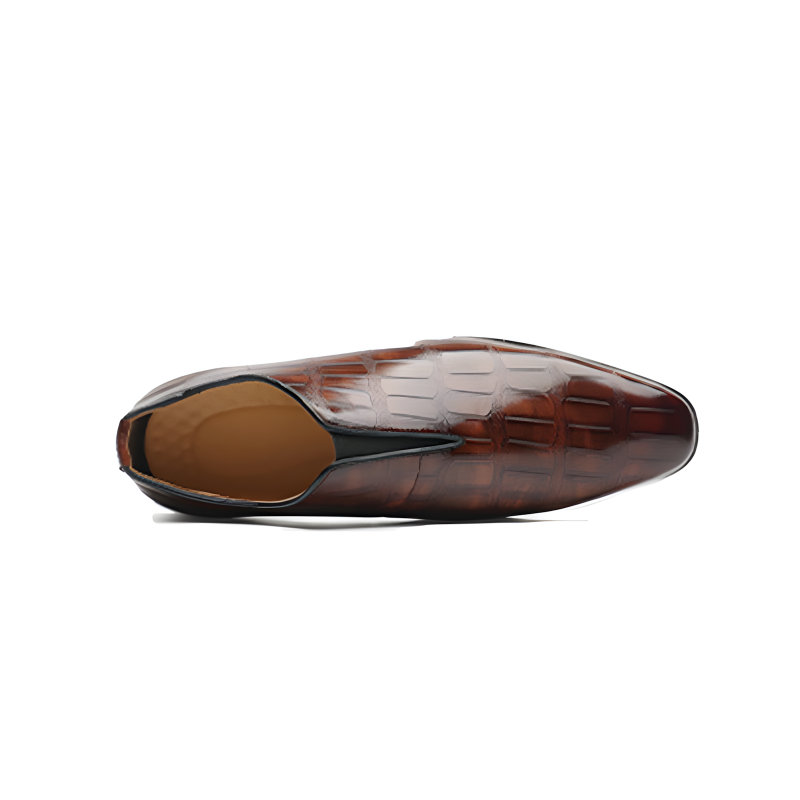 Men's Crocodile-Embossed Leather Loafers Elegant Slip-On Dress Shoes