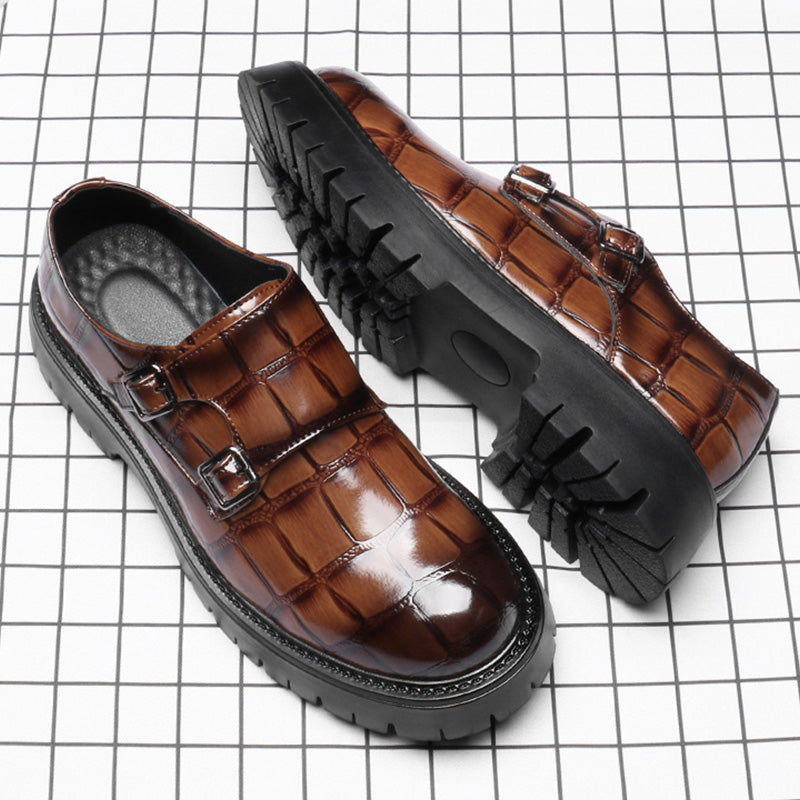 Men's Monk Straps: Embossed Texture & Signature Buckle Accent