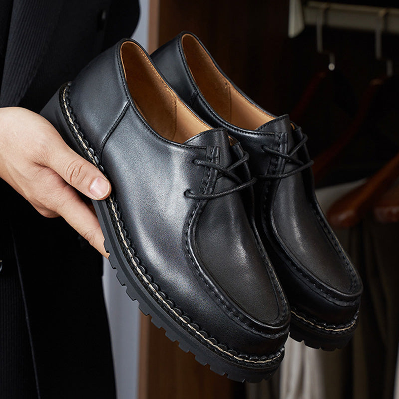 Men's Moccasin Shoes: Rounded Toe with Decorative Stitching and Lacing
